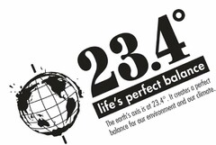 23.4° LIFE'S PERFECT BALANCE THE EARTH'S AXIS IS AT 23.4°.   IT CREATES A PERFECT BALANCE FOR OUR ENVIRONMENT AND OUR CLIMATE.