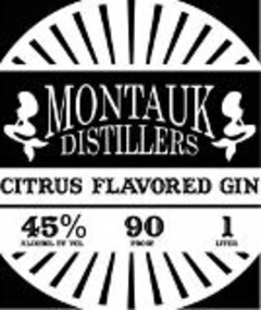 MONTAUK DISTILLERS CITRUS FLAVORED GIN 45% ALCOHOL BY VOL 90 PROOF 1 LITER