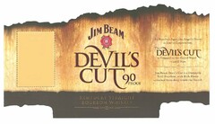 JIM BEAM, BEAM FORMULA, B, A STANDARD SINCE 1795, DEVIL'S CUT, 90 PROOF, KENTUCKY STRAIGHT BOURBON WHISKEY, AS BOURBON AGES, THE ANGEL'S SHARE IS LOST TO EVAPORATION., THE DEVIL'S CUT IS TRAPPED IN THE BARREL WOOD-UNTIL NOW., JIM BEAM DEVIL'S CUT IS A DISTINCTLY BOLD BOURBON, WITH RICH FLAVOR UNLOCKED FROM DEEP INSIDE THE BARREL.
