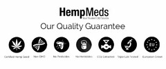 HEMPMEDS YOUR TRUSTED CBD SOURCE OUR QUALITY GUARANTEE CERTIFIED HEMP SEED NON GMO NO PESTICIDES NO HERBICIDES CO2 EXTRACTED TRIPLE LAB TESTED EU EUROPEAN GROWN