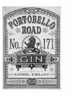 PORTOBELLO ROAD NO. 171 LONDON DRY GIN DISTILLED AND BOTTLED IN LONDON, ENGLAND