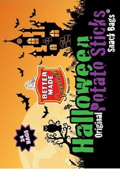 24 BAGS BETTER MADE SPECIAL SINCE 1930 HALLOWEEN ORIGINAL POTATO STICKS SNACK BAGS