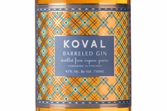 KOVAL BARRELED GIN DISTILLED FROM ORGANIC GRAINS HANDMADE IN CHICAGO 47% ALC. BY VOL. 750ML