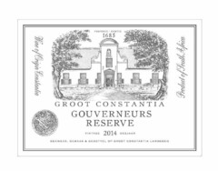 GROOT CONSTANTIA GOUVERNEURS RESERVE VINTAGE 2014 OESJAAR GEKWEEK, GEMAAK & GEBOTTEL OP GROOT CONSTANTIA LANDGOED FOUNDED ·  GESTIG 1685 WINE OF ORIGIN CONSTANLIA PRODUCT OF SOUTH AFRICA