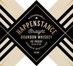 BOTTLED IN SAN DIEGO COUNTY, CA HAPPENSTANCE STRAIGHT BOURBON WHISKEY 90 PROOF 45% ALC. BY VOL. DOUBLE DISTILLED 750 ML