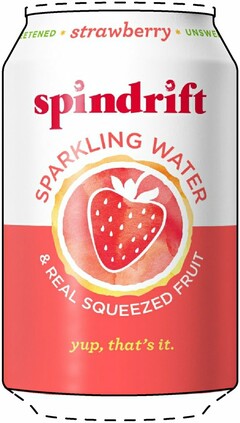 SPINDRIFT, STRAWBERRY, * UNSWEETENED *, SPARKLING WATER, & REAL SQUEEZED FRUIT, YUP, THAT'S IT