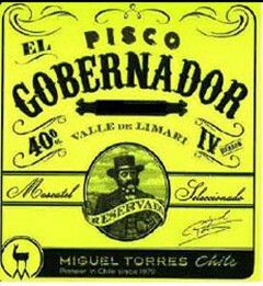 PISCO EL GOBERNADOR VALLE DE LIMARI 400GL IV REGION MOSCATEL SELECCIONADO RESERVADO MIGUEL TORRES MIGUEL TORRES CHILE PIONEER IN CHILE SINCE 1979