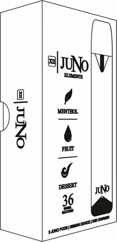 XII JUNO ELEMENTS MENTHOL FRUIT DESSERT 36 MGML NICOTINE 3 JUNO PODS 380MAH DEVICE USB CHARGER