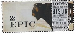 XX EPIC 100% GRASS FED BISON USED BISON BACON CRANBERRY BAR 11G. PROTEIN GLUTEN FREE NET WET. 1.50OZ (43G) LIVE EPIC. EAT EPIC
