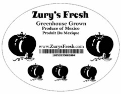 ZURYS FRESH GREENHOUSE GROWN PRODUCE OF MEXICO PRODUIT DU MEXIQUE WWW.ZURY'SFRESH.COM 10852835002004