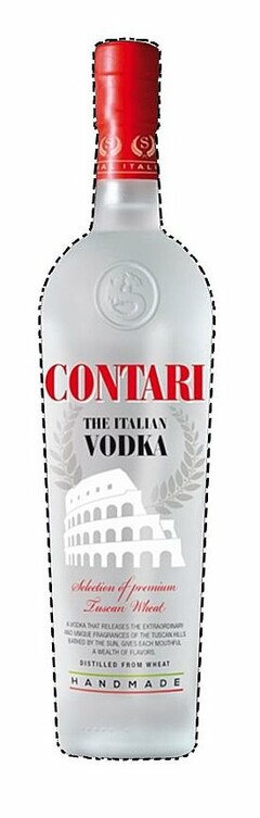 S ITALIA CONTARI THE ITALIAN VODKA SELECTION OF PREMIUM TUSCAN WHEAT A VODKA THAT RELEASES THE EXTRAORDINARY AND UNIQUE FRAGRANCES OF THE TUSCAN HILLS BATHED BY THE SUN, GIVES EACH MOUTHFUL A WEALTH OF FLAVORS DISTILLED FROM WHEAT HANDMADE