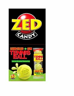 ZED CANDY LIQUID FILLED GUM TENNIS BALL LEMON & LIME FLAVOURING ZED CANDY