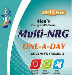 MEN'S ENERGY MULTIVITAMIN MULTI-NRG ONE-A-DAY ADVANCED FORMULA IMMUNITY BOOSTER ANTI-OXIDANT ANTI-FATIGUE FROM A COMPLETE TO ZN+ 30+15 FREE