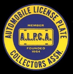 AUTOMOBILE LICENSE PLATE COLLECTORS ASSN. MEMBER A.L.P.C.A. FOUNDED 1954