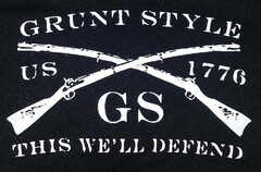 "GRUNT STYLE", "THIS WE'LL DEFEND"; "GS", "US""1776"