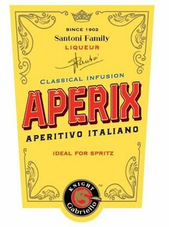 SINCE 1902 SANTONI FAMILY LIQUEUR STEFANO SANTONI CLASSICAL INFUSION APERIX APERITIVO ITALIANO IDEAL FOR SPRITZ KNIGHT GABRIELLO