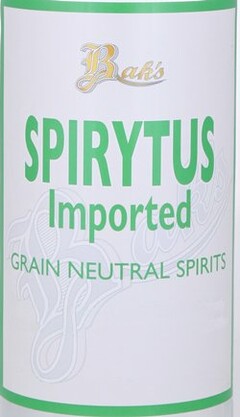 BAK'S SPIRYTUS IMPORTED BAK'S GRAIN NEUTRAL SPIRITS