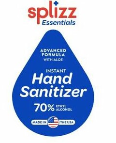 SPLIZZ ESSENTIALS ADVANCED FORMULA WITH ALOE INSTANT HAND SANITIZER 70% ETHYL ALCOHOL MADE IN THE USA