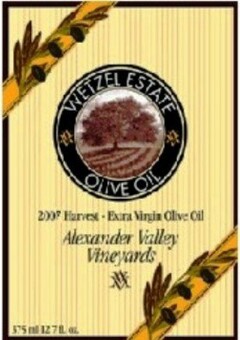 WETZEL ESTATE AVV OLIVE OIL 2007 HARVEST - EXTRA VIRGIN OLIVE ALEXANDER VALLEY VINEYARDS