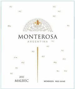 NW NE MONTEROSA ARGENTINA 2013 MALBEC MENDOZA RED WINE 54F 68G 27M 75F 45F 09G 98C 99D