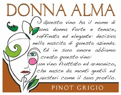 DONNA ALMA PINOT GRIGIO QUESTO VINO HA IL NOME DI UNA DONNA FORTE E TENACE, RAFFINATA ED ELEGANTE: DECISIVA NELLA NASCITA DI QUESTA AZIENDA. ED IN SUO ONORE ABBIAMO CREATO QUESTO VINO: UN VINO FRUTTATO ED ARMONICO, CHE NASCE DA MONTI GENTILI ED AUSTERI COME IL SUO PROFILO.