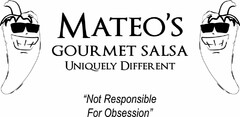 MATEO'S GOURMET SALSA UNIQUELY DIFFERENT "NOT RESPONSIBLE FOR OBSESSION"