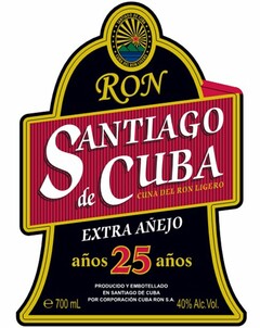 RON SANTIAGO DE CUBA CUNA DEL RON LIGERO EXTRA ANEJO ANOS 25 ANOS