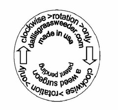 CLOCKWISE >ROTATION >ONLY CLOCKWISE >ROTATION >ONLY DALLISGRASSWEEDER.COM A WEED SURGEON MADE IN USA PATENT PENDING