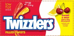 TWIZZLERS FILLED TWISTS LOW FAT SNACK TANGY FILLING SWEET & SOUR CHERRY KICK CITRUS PUNCH NATURALLY AND ARTIFICIALLY FLAVORED
