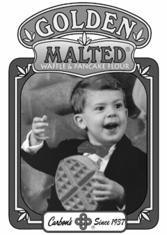 GOLDEN MALTED WAFFLE AND PANCAKE FLOUR CARBON'S SINCE 1937