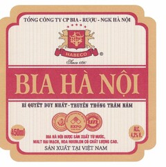 BIA HA NOI, TONG CONG TY CP BIA - RUOU - NGK HA NOI, HABECO, SINCE 1890, BI QUYET DUY NHAT-TRUYEN THONG TRAM NAM, BIA HA NOI DUOC SAN XUAT TU NUOC, MALT DAI MACH, HOA HOUBLON CO CHAT LUONG CAO, SAN XUAT TAI VIET NAM