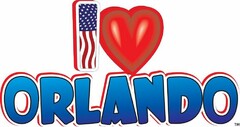 THE LETTER "I" WITH AMERICAN FLAG BACKGROUND, A RED HEART AND THE WORDS "ORLANDO" IN BLUE LETTERS