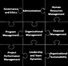 GOVERNANCE AND ETHICS ADMINISTRATION HUMAN RESOURCES MANAGEMENT PROGRAM MANAGEMENT ORGANIZATIONAL MANAGEMENT FINANCIAL MANAGEMENT PROJECT PERFORMANCE MANAGEMENT LEADERSHIP AND TEAM DYNAMICS ORGANIZATIONAL SUSTAINABILITY