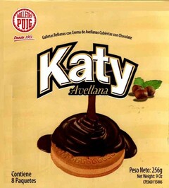 GALLETAS PUIG DESDE 1911 GALLETAS RELLENAS CON CREMA DE AVELLANAS CUBIERTAS CON CHOCOLATE KATY AVELLANA