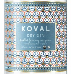 KOVAL DRY GIN DISTILLED FROM ORGANIC GRAINS HANDMADE IN CHICAGO AND 47% ALC. BY VOL. 750ML