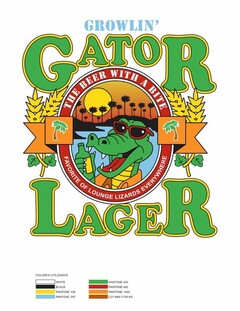 GROWLIN GATOR LAGER THE BEER WITH A BITE FAVORITE OF LOUNGE LIZARDS EVERYWHERE