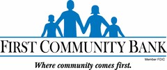 FIRST COMMUNITY BANK WHERE COMMUNITY COMES FIRST. MEMBER FDIC