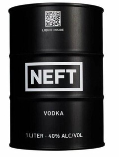 LIQUID INSIDE NEFT VODKA 1 LITER 40% ALC/VOL