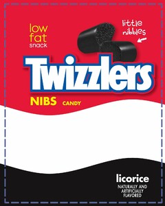 TWIZZLERS NIBS CANDY LOW FAT SNACK LITTLE NIBBLES LICORICE NATURALLY AND ARTIFICIALLY FLAVORED