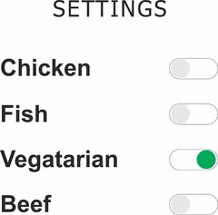 SETTINGS CHICKEN FISH VEGATARIAN BEEF