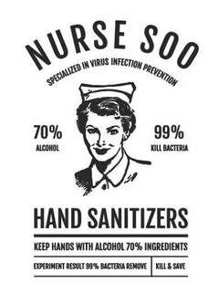 NURSE SOO SPECIALIZED IN VIRUS INFECTION PREVENTION 70% ALCOHOL 99% KILL BACTERIA HAND SANITIZERS KEEP HANDS WITH ALCOHOL 70% INGREDIENTS EXPERIMENT RESULT 99% BACTERIA REMOVE KILL & SAVE