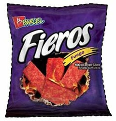 B BARCEL FIEROS FUEGO HOT CHILI PEPPER & LIME FLAVORED CORN SNACK