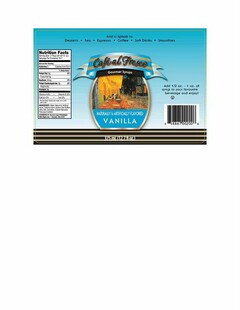 "CAFÉ AL FRESCO", "GOURMET SYRUPS", "NATURALLY & ARTIFICIALLY FLAVORED VANILLA", "ADD A SPLASH TO: DESSERTS, TEA, ESPRESSO, COFFEE, SOFT DRINKS, SMOOTHIES," "375 ML (12.7 FL OZ)"