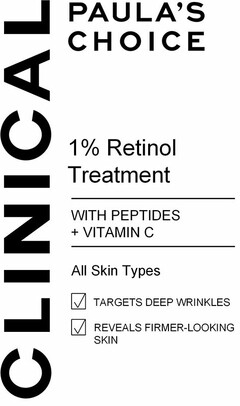 CLINICAL PAULA'S CHOICE 1% RETINOL TREATMENT WITH PEPTIDES + VITAMIN C ALL SKIN TYPES TARGETS DEEP WRINKLES REVEALS FIRMER-LOOKING SKIN