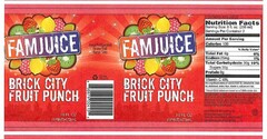 FAMJUICE KEEP REFRIGERATED. SHAKE WELL. SERVE COLD. BRICK CITY FRUIT PUNCH