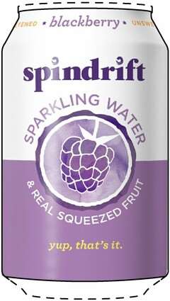 SPINDRIFT, * BLACKBERRY *, UNSWEETENED, SPARKLING WATER, & REAL SQUEEZED FRUIT, YUP, THAT'S IT.