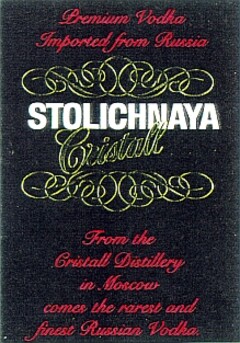 STOLICHNAYA Cristall Premium Vodka Imported from Russia