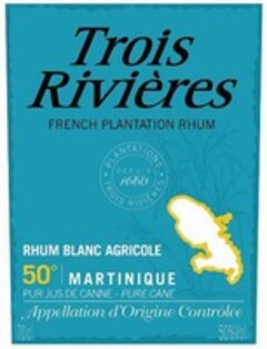 Trois Rivières FRENCH PLANTATION RHUM RHUM BLANC AGRICOLE 50° MARTINIQUE PUR JUS DE CANNE - PURE CANE Appellation d'Origine Contrôlée