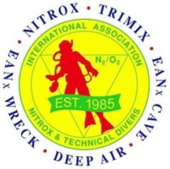 NITROX · TRIMIX EANx CAVE · DEEP AIR · EANx WRECK INTERNATIONAL ASSOCIATION NITROX & TECHNICAL DIVERS N2/O2 EST. 1985