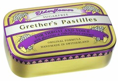 Elderflower SUGARFREE Grether's Pastilles FOR THROAT AND VOICE with glycerine & elderflower extract